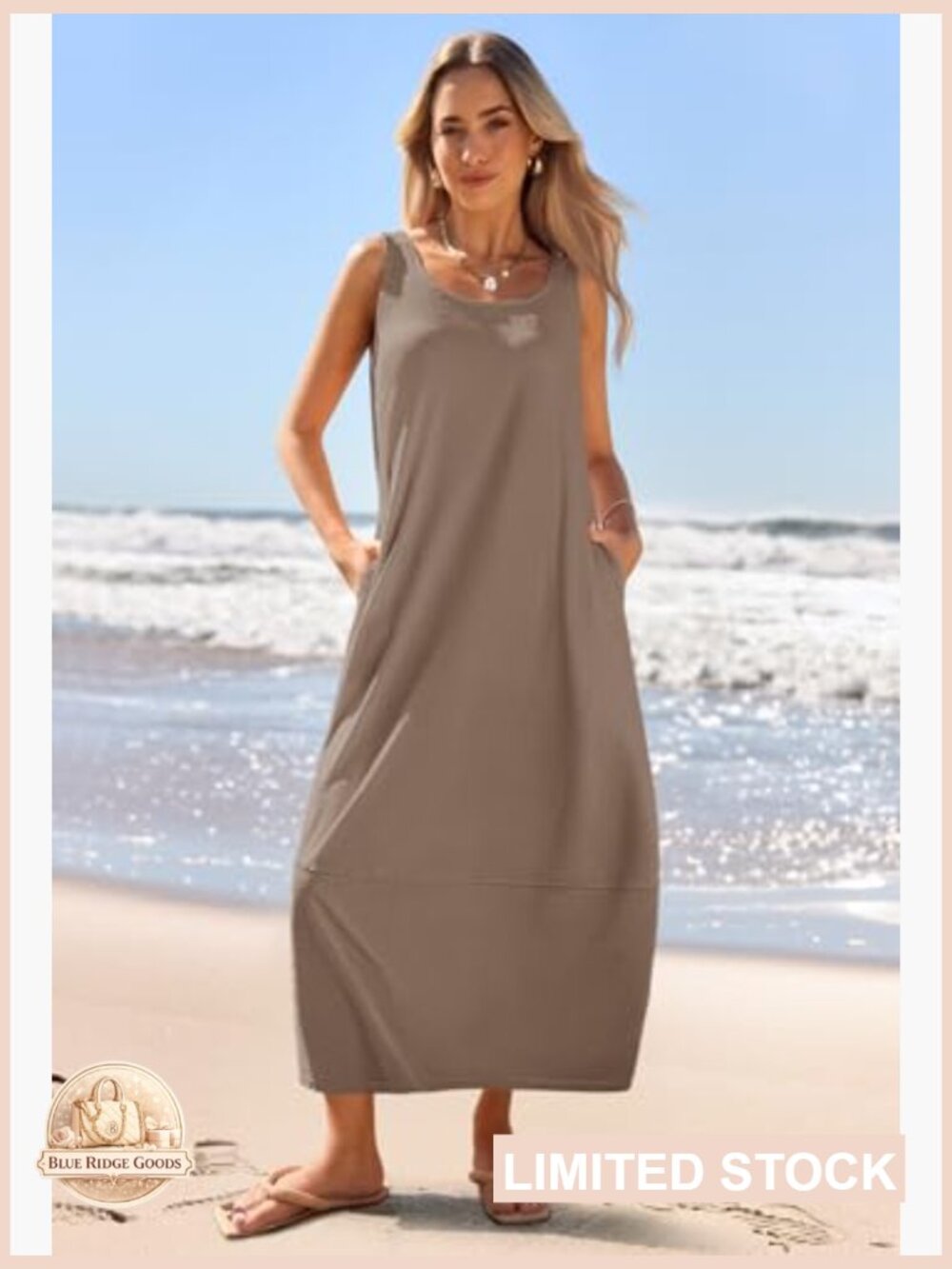 Sleeveless Maxi Tank Dress Scoop Neck Loose Fit Summer Casual Swing Dress with - Picture 6 of 7